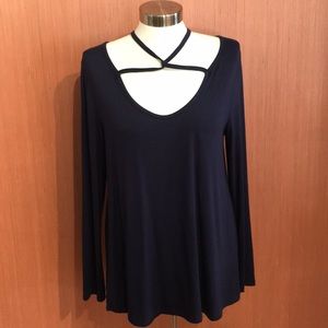 Blue Long Sleeve Criss Cross Shirt